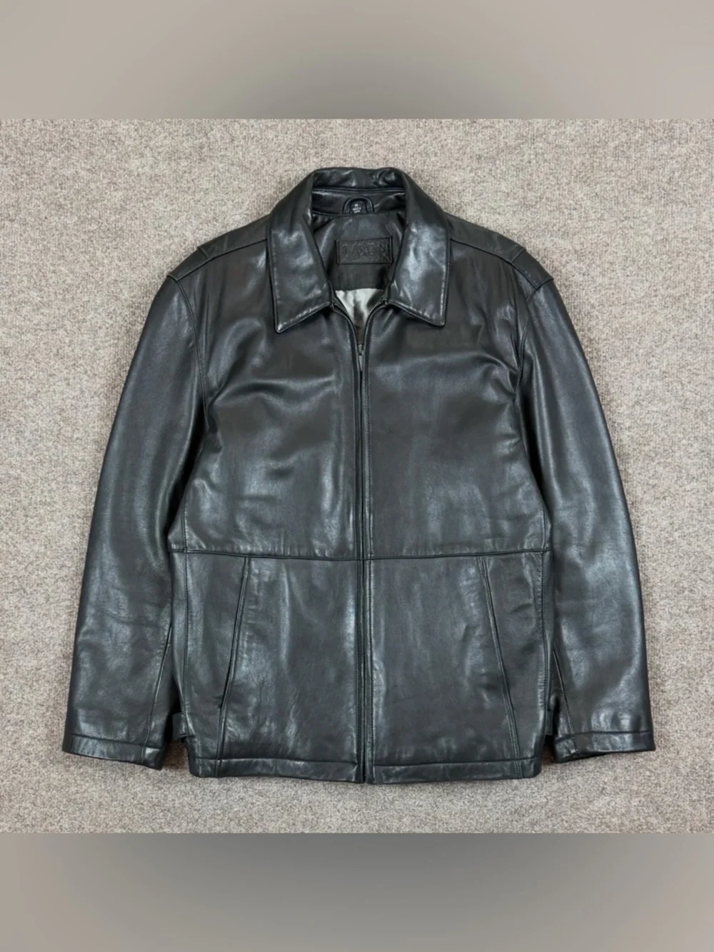 Brandini Black Genuine Leather Full Zip Moto Jacket Men’s Medium Waist Adjusters